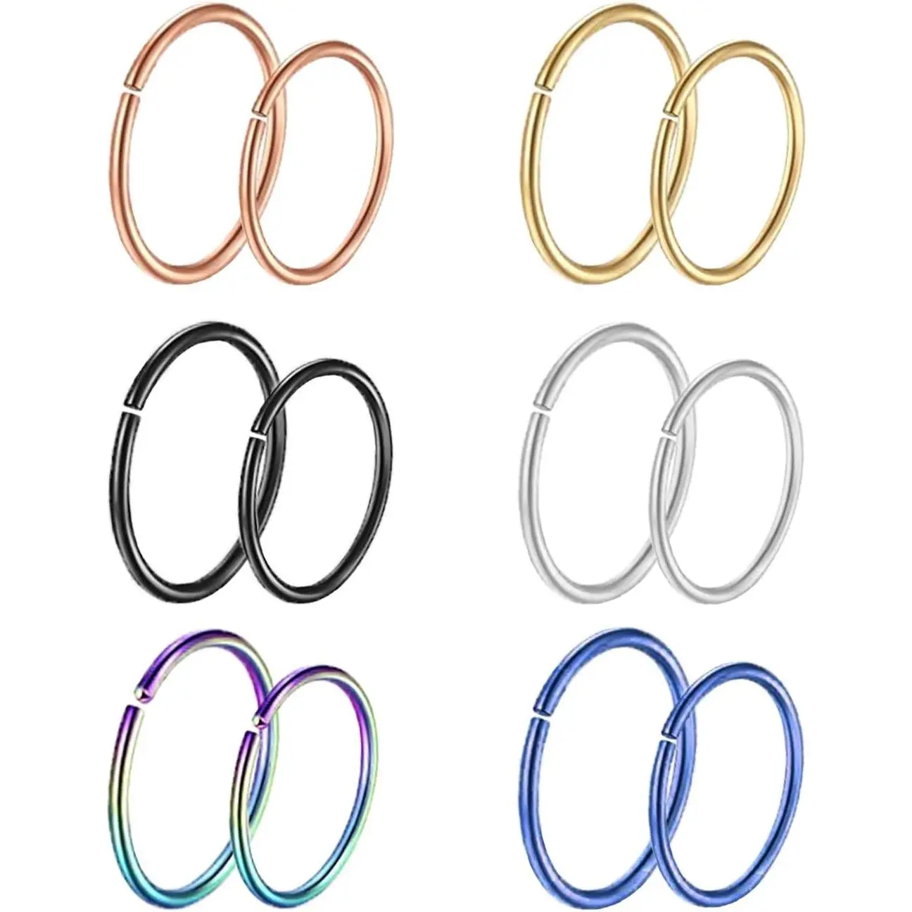 12-24Pcs 20G 316L Stainless Steel Nose Rings Hoop Tragus Cartilage Septum Ring Lip  8-10MM