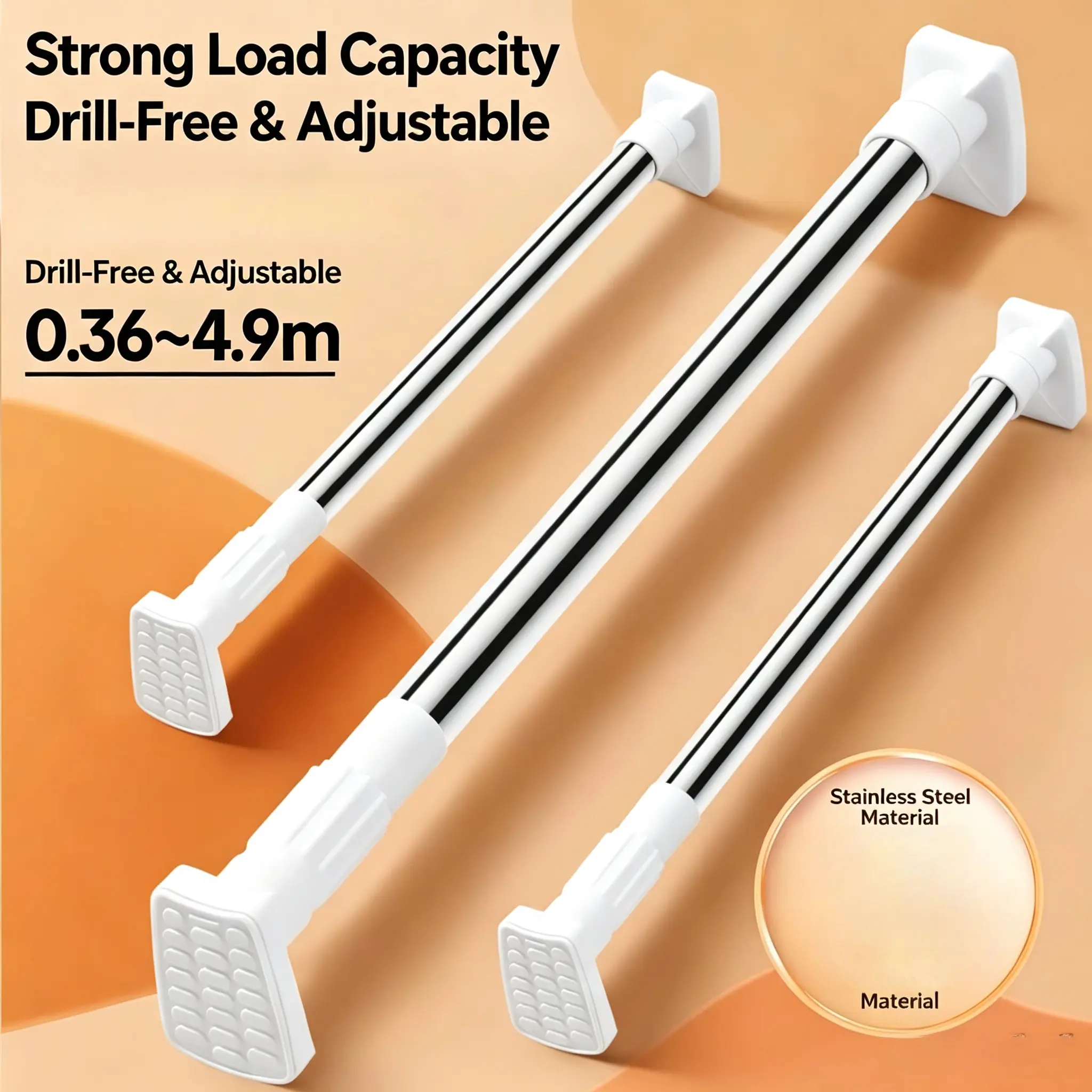 Telescopic rod Stainless steel clothes drying rod Clothes rack Household curtain rod Wardrobe support clothes rod Balcony drying clothes