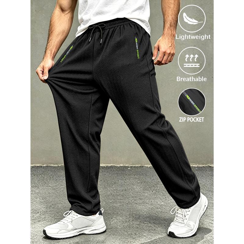 Men's Waffle Texture Sporty Casual Pants, Breathable, Quick-drying, Highly Elastic Fabric Sports Pants, Elastic Drawstring Waistband, Side Zipper Pockets, Loose Fit, Suitable for Daily Outdoor Running and Fitness Wear