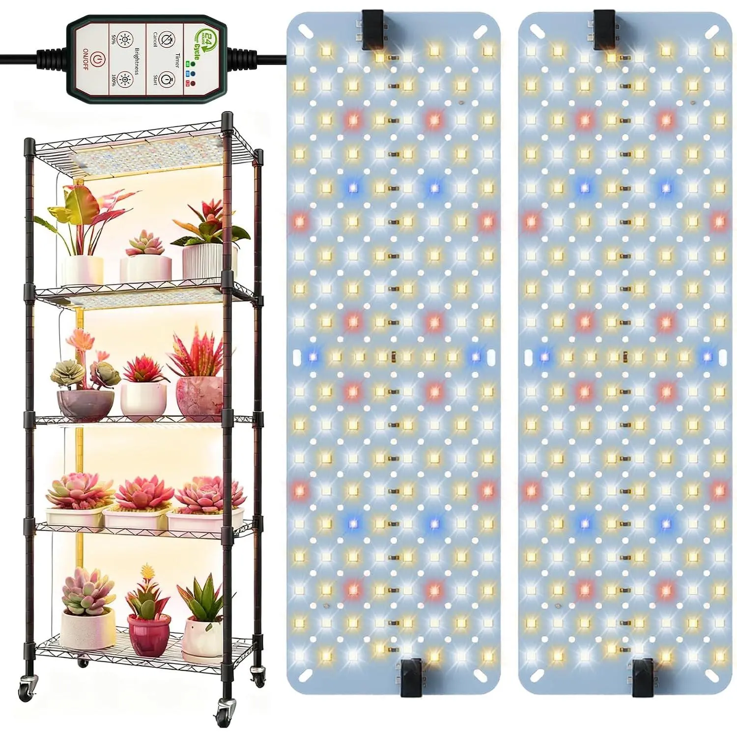 20W Panel Grow Lights for Indoor ,272LEDs Full  Grow Lights for Under Cabinet , Grow Lamp with 4/8/12H Timer,5 Dimmable Levels for  Growing (2Pack)