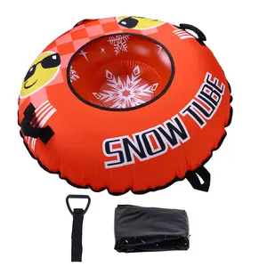 43.3 Inch Snow Tube PVC Cold Proof Inflatable Snow Sled Ski Ring Winter Toy with 2 Handles and Towable Strap for Outdoor Sledding Orange