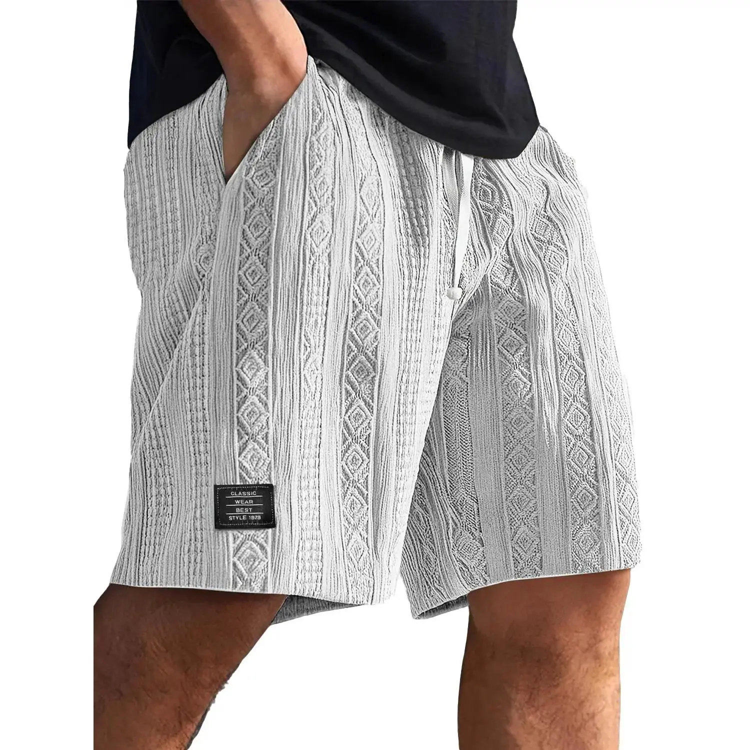 Men's Cotton Knit Jacquard Textured Activewear Shorts - Athletic-Cut, Above-Knee Length, Breathable Drawstring Male Shorts for Gym, Cycling (Clearance Bottoms), Active Wear