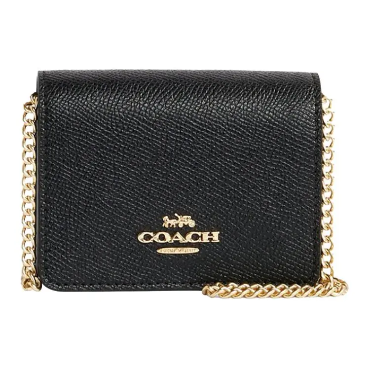 COACH Chain Wallet Mini Crossbody Bag for Women in Black Leather