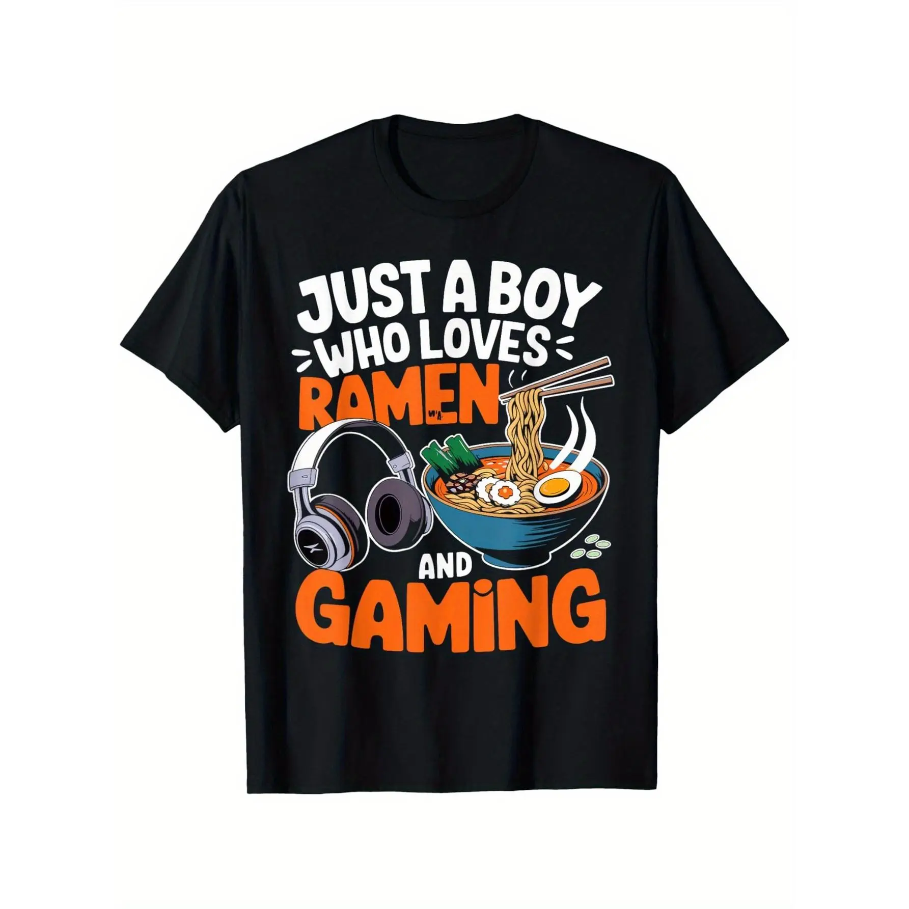 Ramen Noodle Gaming Graphic T-Shirt, Cute Crew Neck Short Sleeve Tee, Fun Food Lover Gift Birthday Present