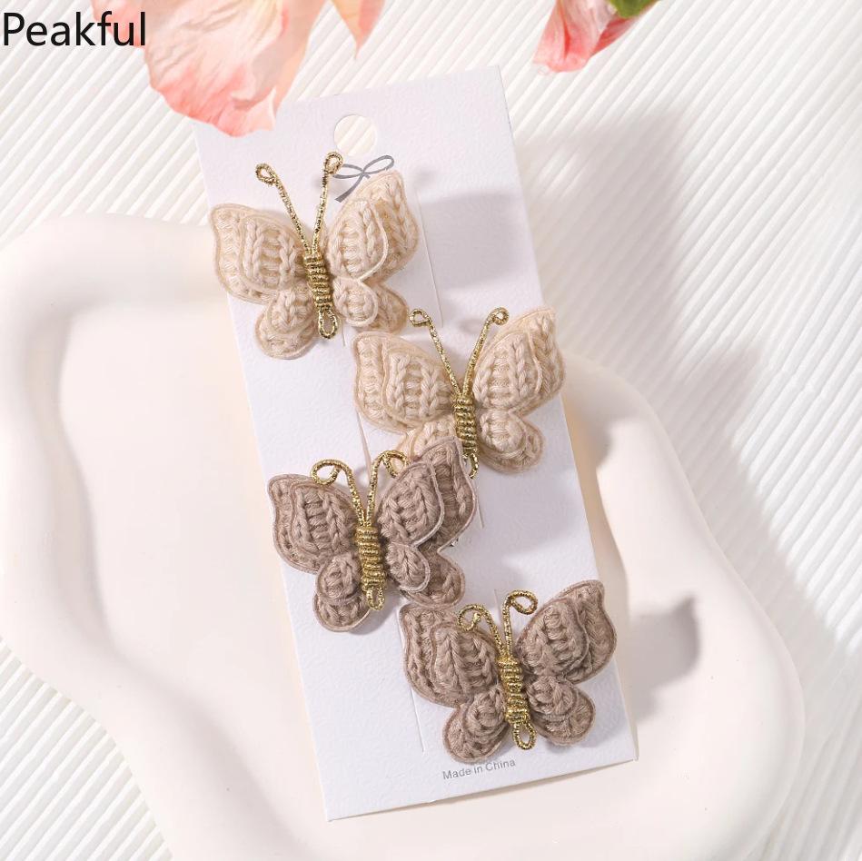 4pcs Butterfly Hair Clips Set – Cute Wool Knitting Accessories for Kids, Colorful Barrette for Bangs, Perfect Hair Grips for Girls, Adds Charm & Style to Everyday Hairdos