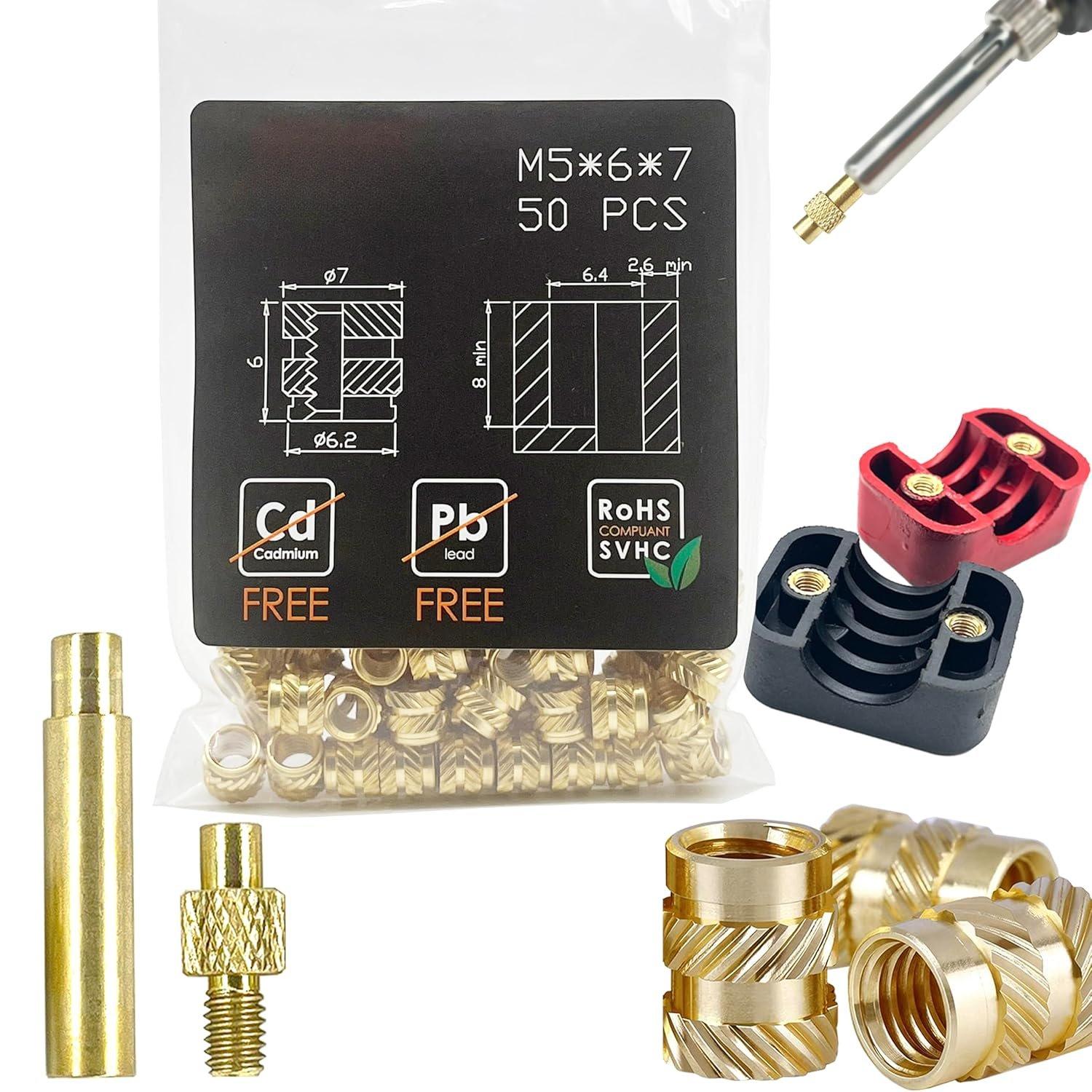 Printing Brass Nuts Threaded Inserts M2 M2.5 M3 M4 M5 M6 Female Thread Metric Knurled Nuts Assortment Kit Brass Heat Set Insert for Plastic and  Components (M3*5 * 5 (100 PCS))