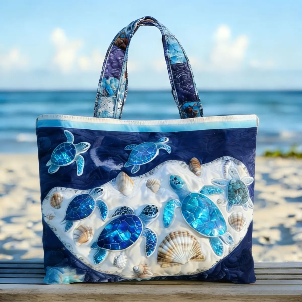 Women's Ocean-Theme Sea Turtle Printed Art Cloth Fabric Tote Handbag - Dual-Use Strap Hand & Shoulder Gym Bag for Travel, Beach (Sports & Outdoor Accessory)