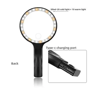 Rechargeable 10X Magnifying Glass with 30 LED Lights Hands Free Neck Magnifier Desktop and Handheld Reading Aid for Seniors Crafts and DIY Projects