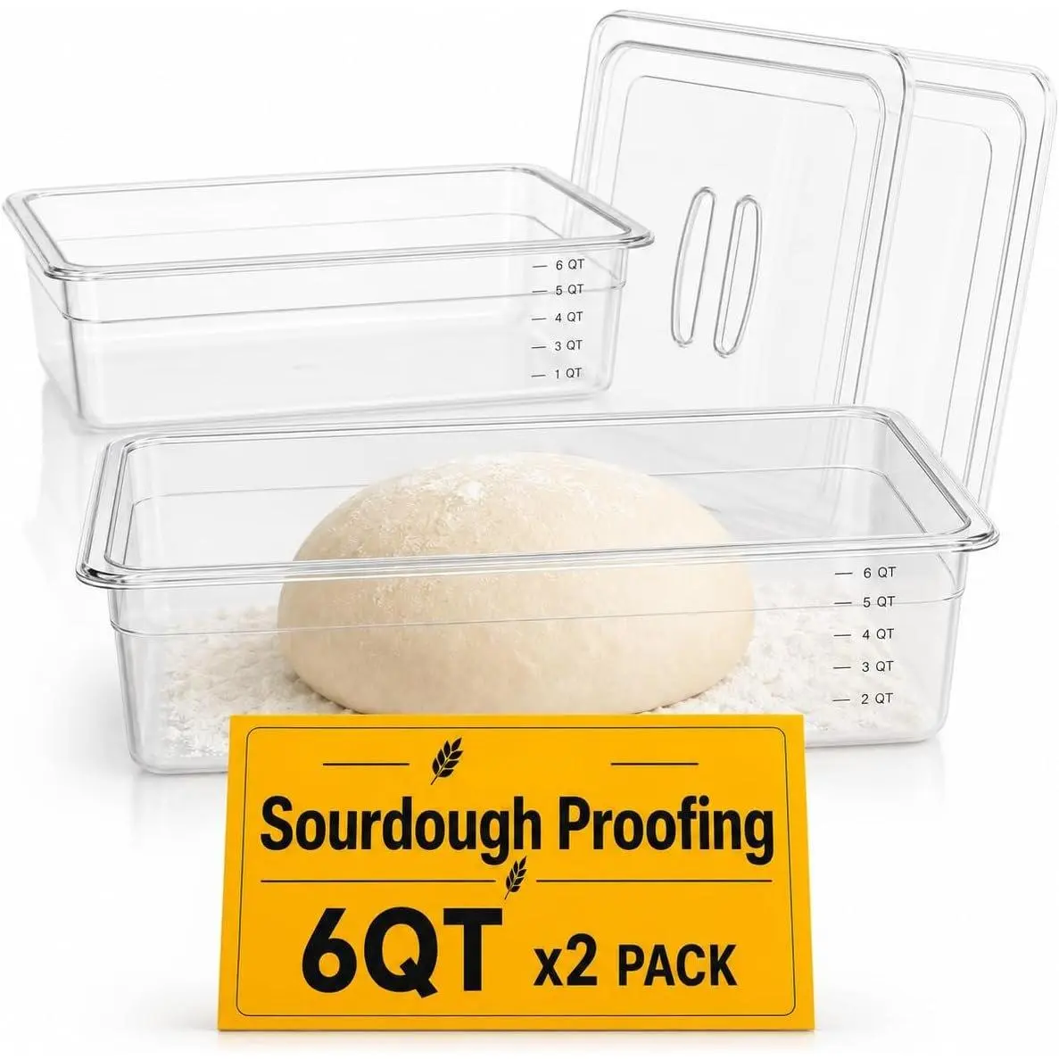 Sourdough Proofing Containers, 2 Pack 6QT Clear Dough Rising Boxes with , Stackable Bulk Fermentation Containers for Bread Baking, Sourdough & Pizza Dough