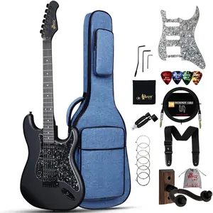 Adult Electric Guitar 4/4 Full Size,  HSS Pickup, for Beginners Starter Pack with 12 Accessories, Ideal  Electric Guitar Kit 12+  (Black)