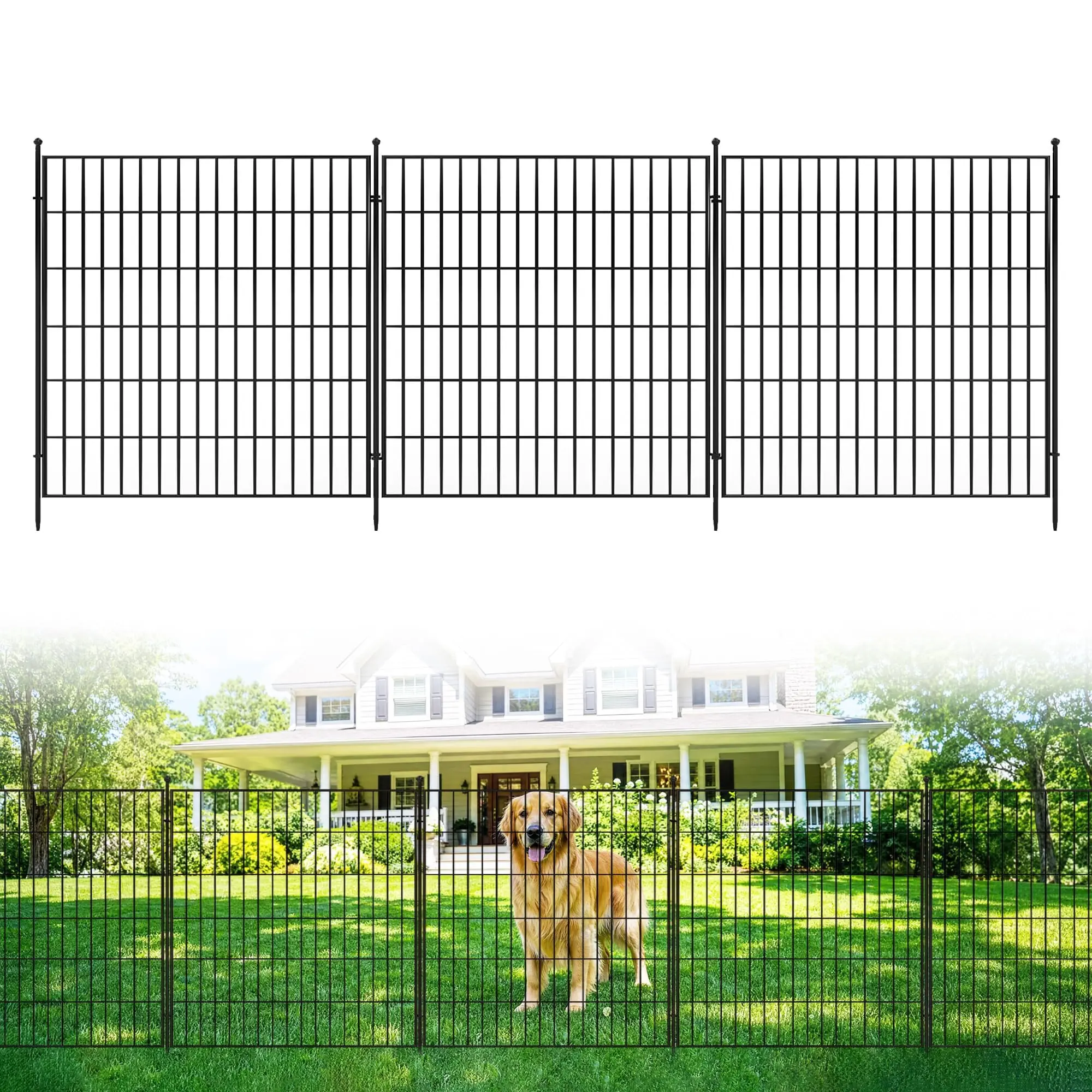GARVEE 10 decorative garden fence panels, 81.28 cm high x 719.33 cm long, rectangular stainless steel fence, animal barrier for patio, flower bed
