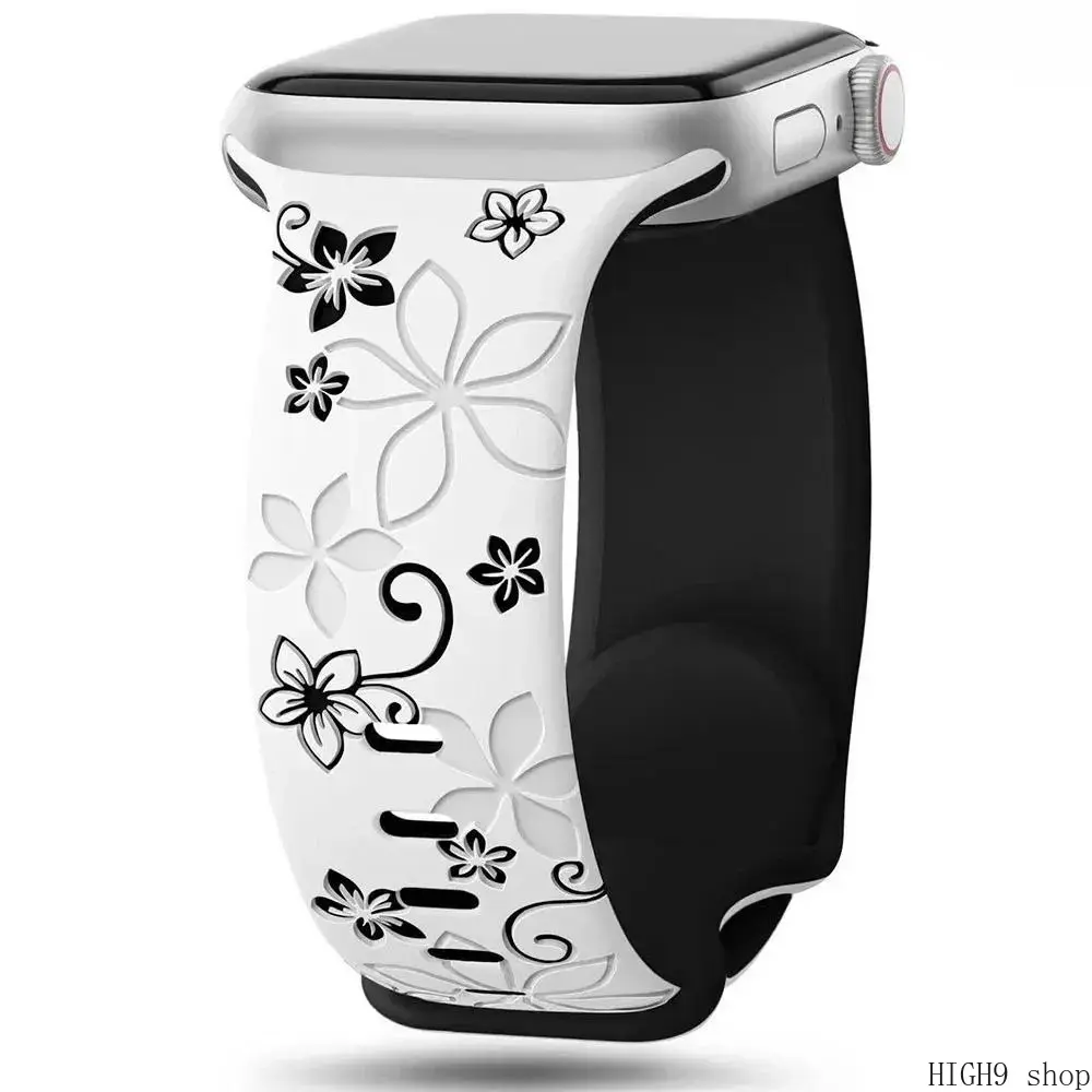Women’s Engraved Silicone Watch Band Compatible with Apple Watch, Multi Sizes 38-49mm Sport Wristband Fits Series & Ultra, Can Be Used As Bag Charm Accessory, Watch Band Only