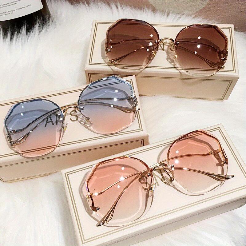 Frameless Gradient Glasses for Men and Women, Rose Gold Accent Lenses, Lightweight Modern Design, Durable Temples, Stylish Casual Eyewear with Protective Case unisex square frame glass Women's Oval Titanium Glasses lens men gradient lens rectangle