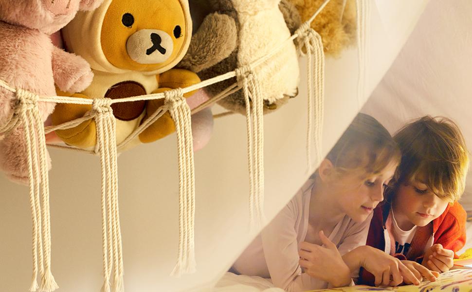 Stuffed Animal Storage Hammock or Net Corner - Large Hammock Net for Stuffed Animals Room Decor - Cute Stuff Animal Organizer Plush Holder - Nursery Essentials Wall Bedroom Home Decor