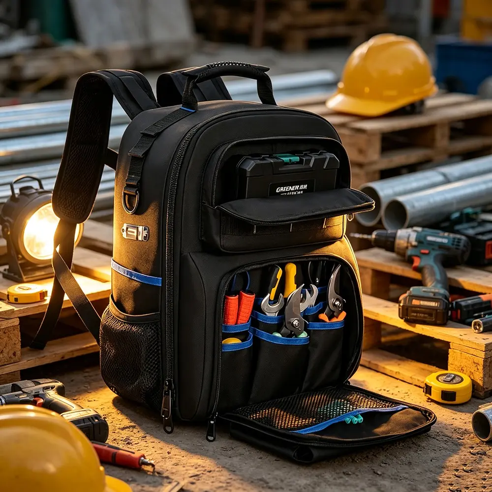 Tool Backpack, Thick Shoulder Straps, Detachable Tool Pockets, Waterproof Work Bag, Ideal for Electricians