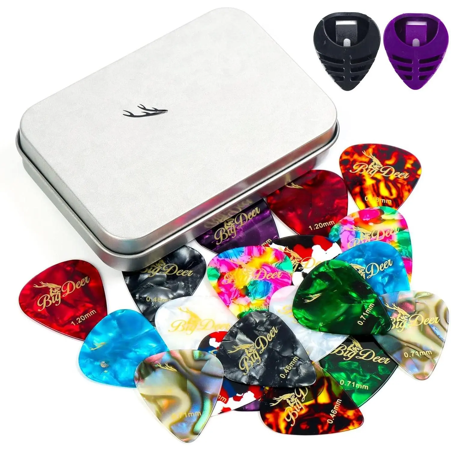 30 pack Celluloid Guitar Picks ,includes Thin,Medium, Heavy & Extra Heavy Picks Plectrums for Acoustic Guitar,Ukulele,Bass Wrapped in tin box