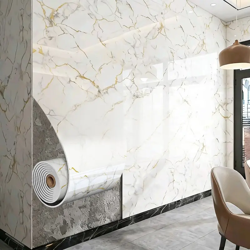 Self-Stick Marble Pattern Wallpaper, 15.75in X 118.11in, Fireproof Waterproof Wall Material, Faux Marble Decorative Panel, Living Room Decoration, Self Adhesive Wallpaper