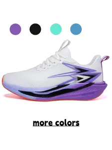 Unisex White-Purple-Orange Color-block Mesh Running Shoes, Platform Non-slip Wear-resistant Professional Racing Sneakers
