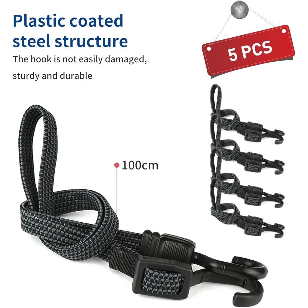 5pcs Adjustable Elastic Bicycle Straps with Hooks, 39.37inch Rubber Tension Strap, Used To Secure Cargo, Luggage, Tents, Clotheslines