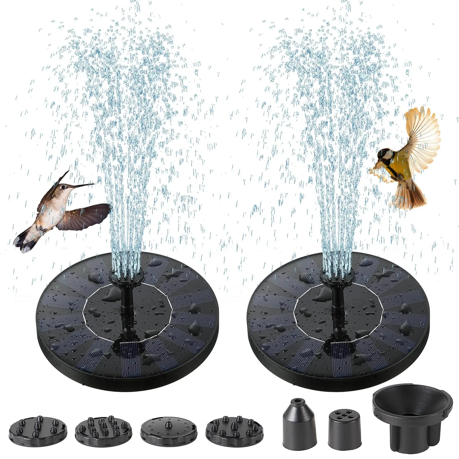 Solar Bird Bath Fountains, 1.5W Solar Fountain Pump with 6 Nozzles, Free Standing Floating Solar Powered Water Fountain Pump for Bird Bath, Garden, Pond, Pool, Outdoor (1 Pack)