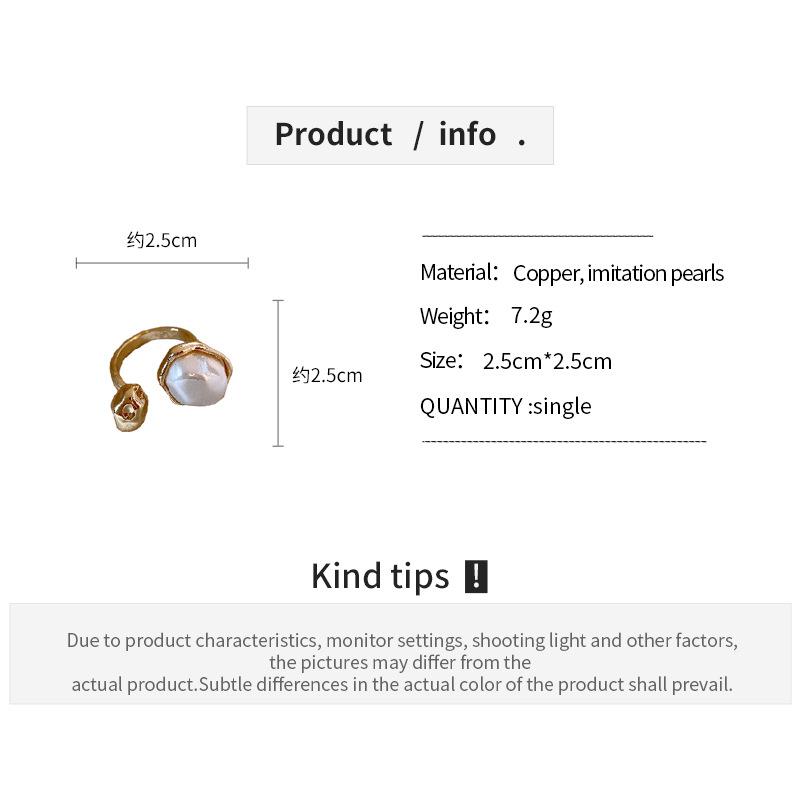 Irregular oval pearl open ring, European and American design, fashionable and creative, gold and silver color, popular online style women's ring