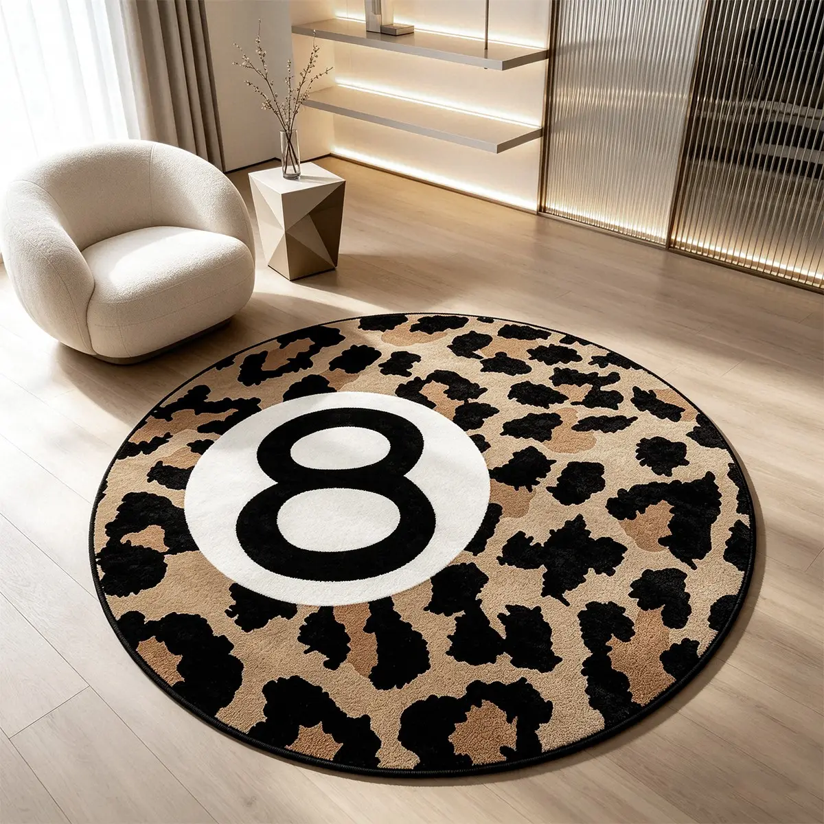 American Vintage Leopard Print Round Rug, Trendy Carpet, Indoor Area Rugs, Home Decor Rugs, Retro Style Living Room Rug, Non-Slip Bedroom Study Mat, Gift Idea