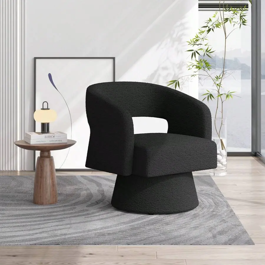 Swivel Barrel Accent Chair, Sherpa Upholstered With Wood Frame & Support, Comfy Lounge Chair Living Room, Bedroom