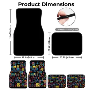 4pcs Black Base Neon Tribal Totem Auto Floor Liners, All Over Hand Drawn Doodle Mask Print, Non-slip Easy To Clean, Universal Car Foot Mats, Cool Graffiti Vehicle Accessories, Perfect Birthday Holiday Present
