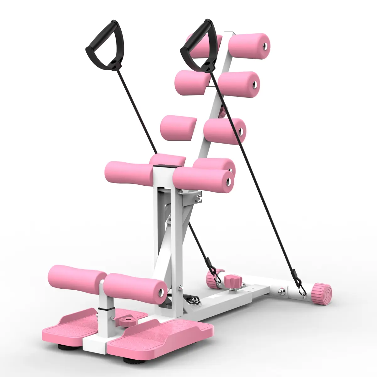 Ergonomic Squat Assist Trainer, Compact Glutes Workout Machine for Home Gym, White & Pink Deep Squat Equipment with Resistance Bands, 300 lb Capacity, Resistance Band Workout, Core Workout