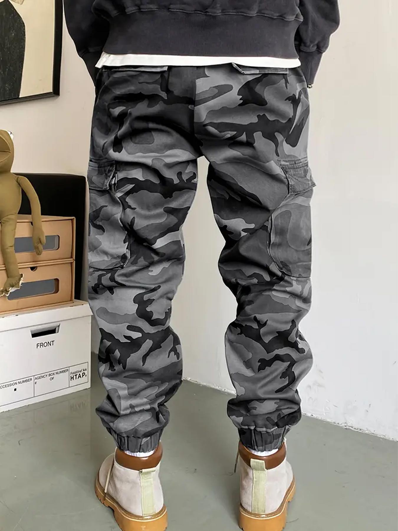 Men's Camo Print Multi-pocket Cargo Pants, Casual Loose Fit Water-repellent Fabric Trousers for Outdoor Work, Pants for Men, Men's Bottoms for All Seasons, Men's Clothing, Casual Sports Trousers