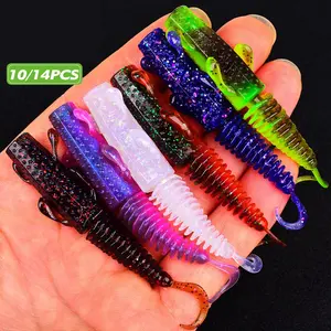 10pcs & 14pcs Spiral Tail Lure Soft Bait, Artificial Fishing Lure, Multi-Color Worm Shape Fake Baits, Freshwater & Saltwater Fishing Gear for Bass Trout