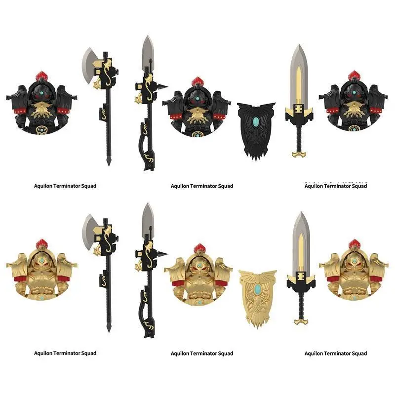 2026 Hot Aquilon Terminator Squad Minifigures, Black Gold Armor Building Blocks Action Figures with Axes, Swords, Shields, ABS Plastic Collectibles for Ages 14+