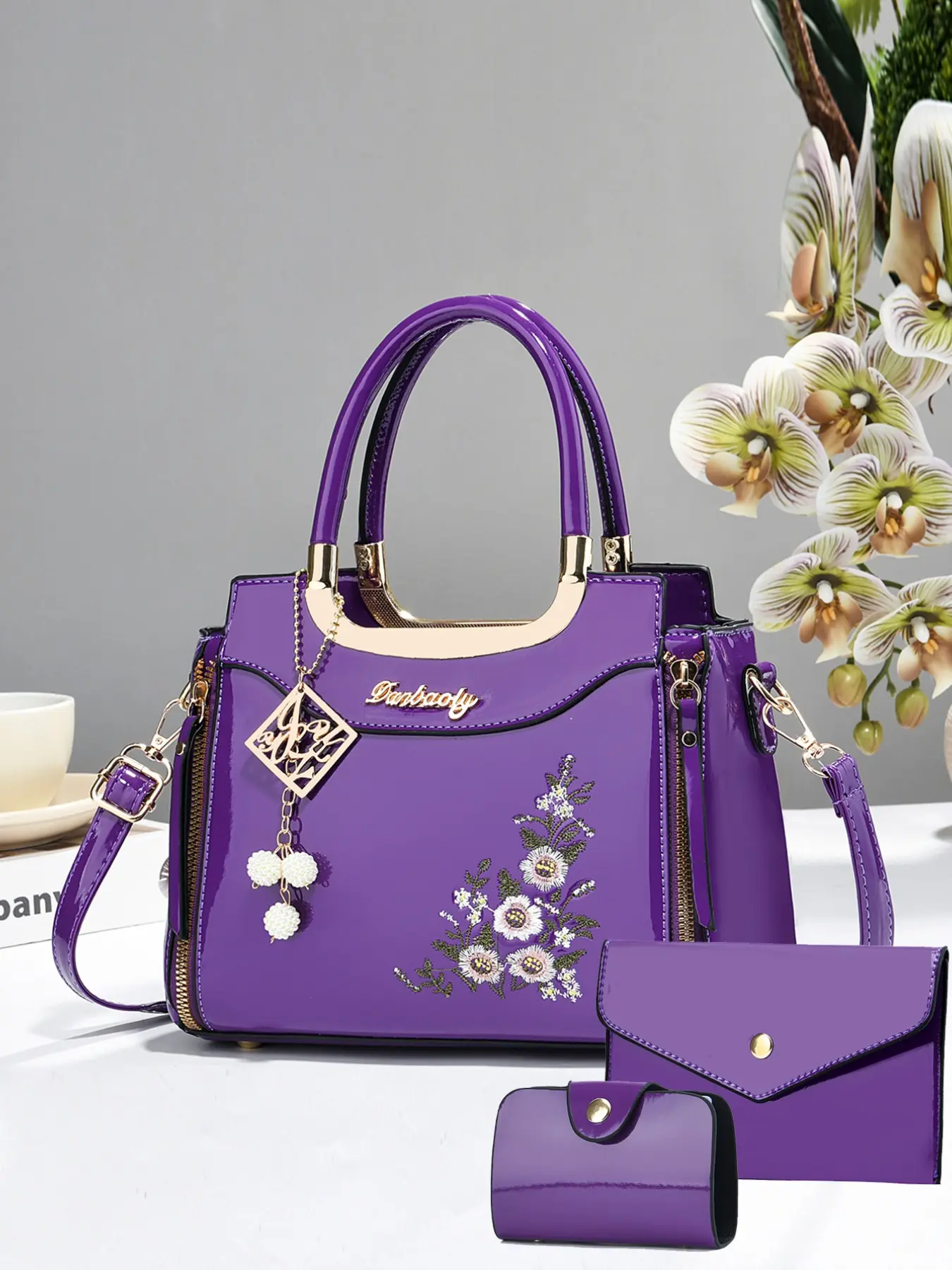 Women's Fashion Shoulder Bag Set, Casual Geometric Pattern PU Material, Three-Piece Clutch for Shopping and Commuting, All-Season Use