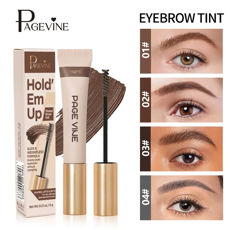 1PC PAGEVINE Tinted Brow Gel, Hold Em Up Eyebrow Tint, 4 Colors Available, Long-Lasting Waterproof, Slick, Lightweight & Weightless Formula, No Clumping, Shapes Lifts & Sets, for Natural Laminated Brow Look, Eyebrow Mascara, Brow Styling Gel