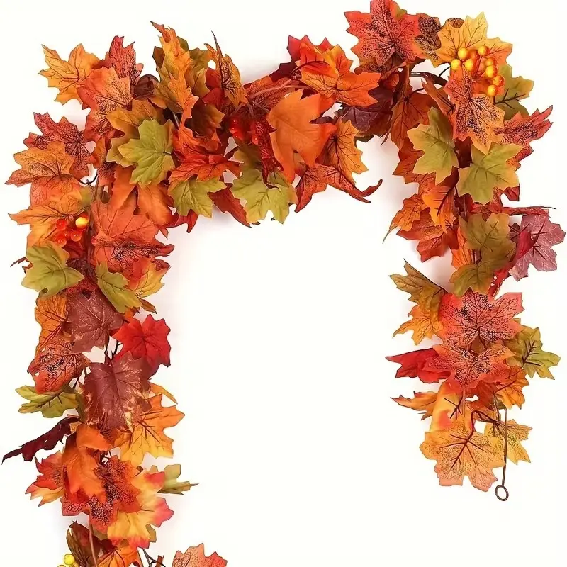 2pcs 78.74-Inch Artificial Maple Leaf Vines, Realistic Fall Colors, Durable Plastic, Perfect for Thanksgiving, Halloween, Weddings, Indoor/outdoor Decor