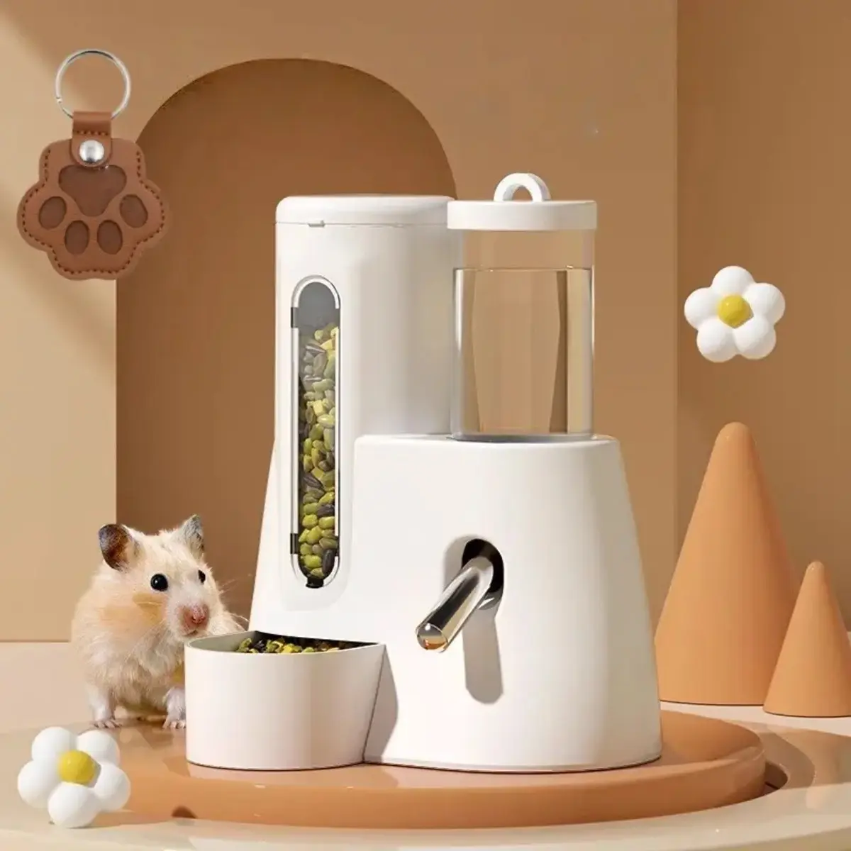 Automatic Hamster Feeder and Waterer Set, Anti-Tip Gravity Food Bowl With Pet Hair Storage, Easy Refill Feeding Station for Hamsters and Small Pets