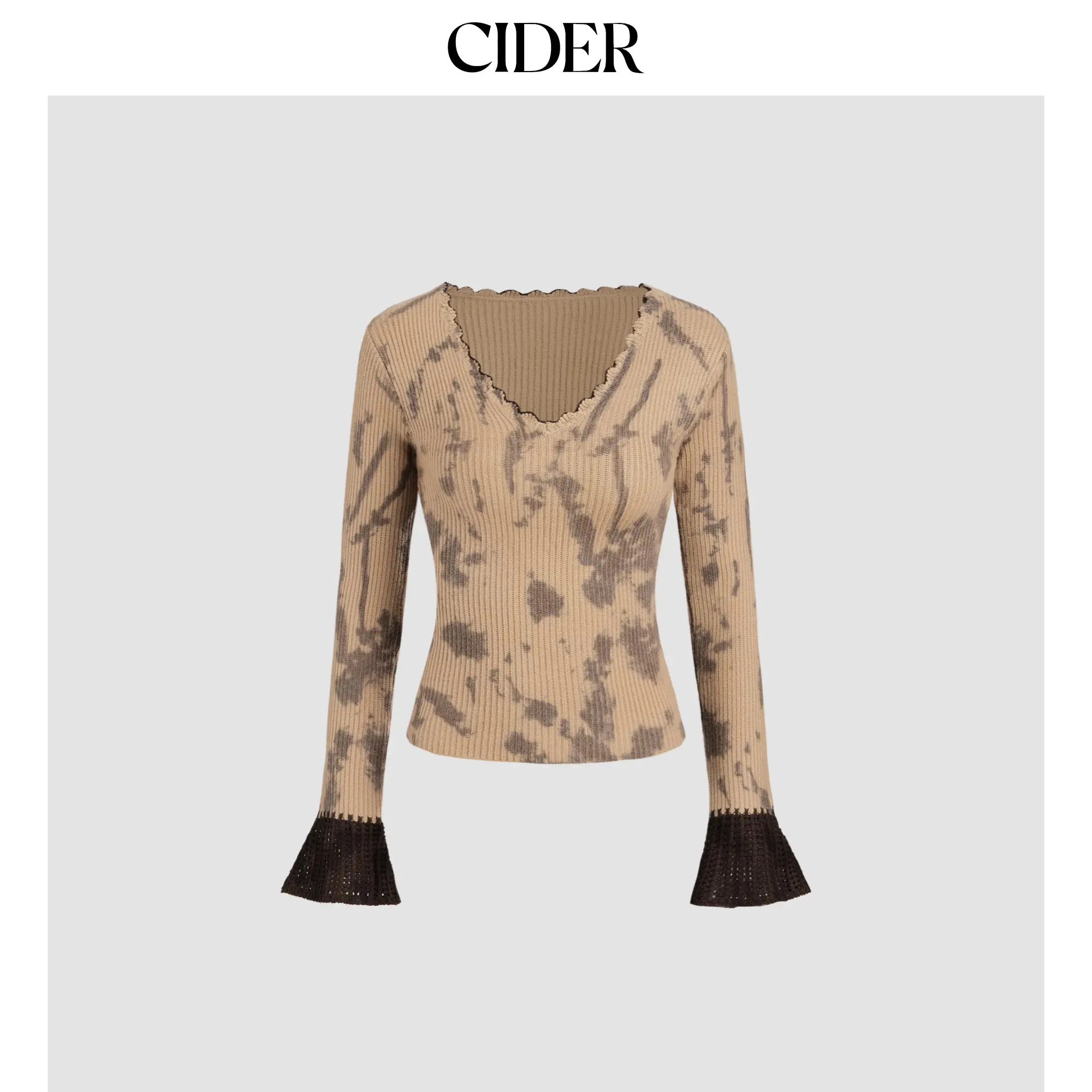 Women's V-Neck Tie Dye Knitwear Top - Casual Polyester Long Sleeve Relaxed Fit Pullover for Fall, Multi-Size (L-8, M-6)