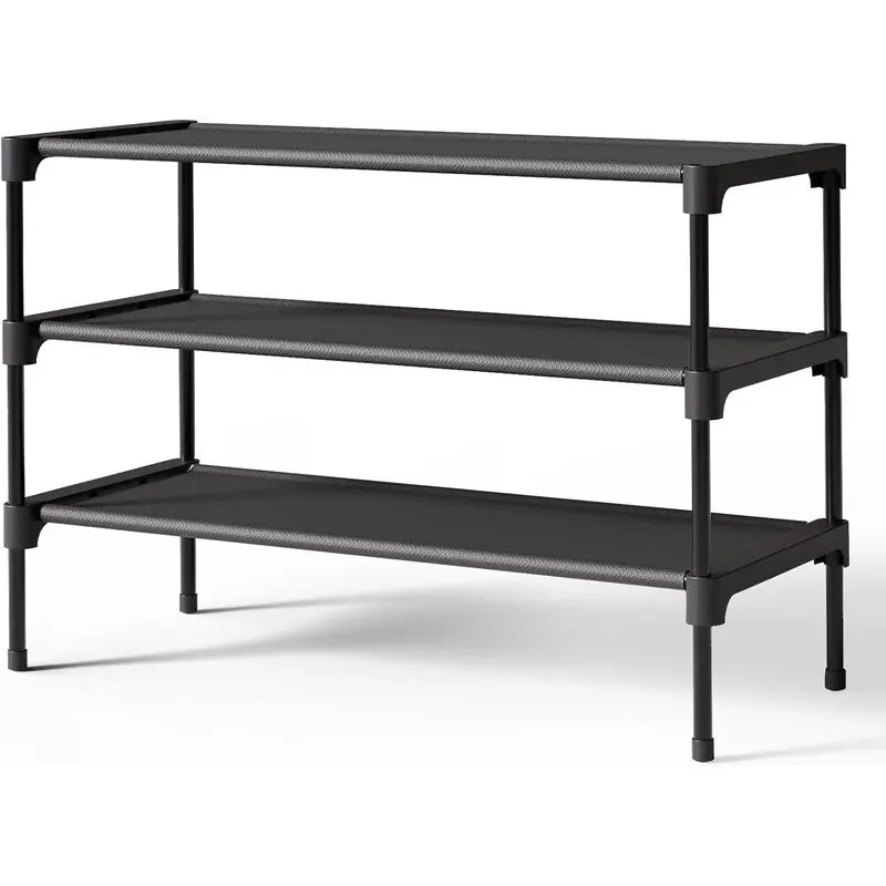 3 Tier Shoe Rack Organizer, Stackable Shoe Storage Shelf, Non-Woven Shoe Organizer for Closet, Entryway, Garage & Home Storage