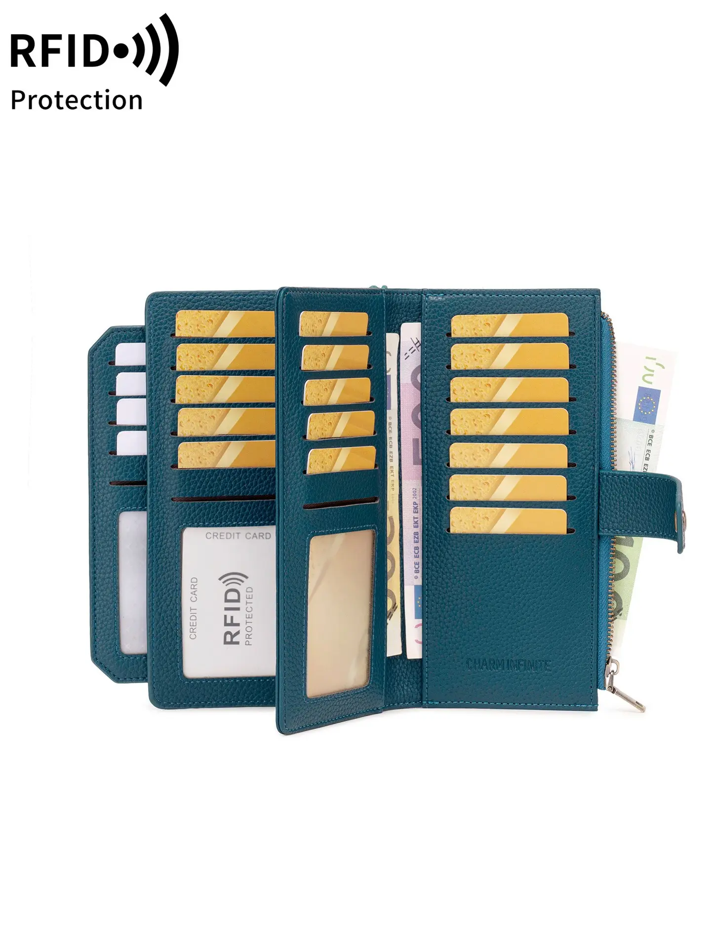 Women's RFID Blocking Wallet, New Plain Alligator Texture Wallet, Multi-Card Slots, Detachable Buckle, Zipper Wallet, 4 Photo Card Pockets