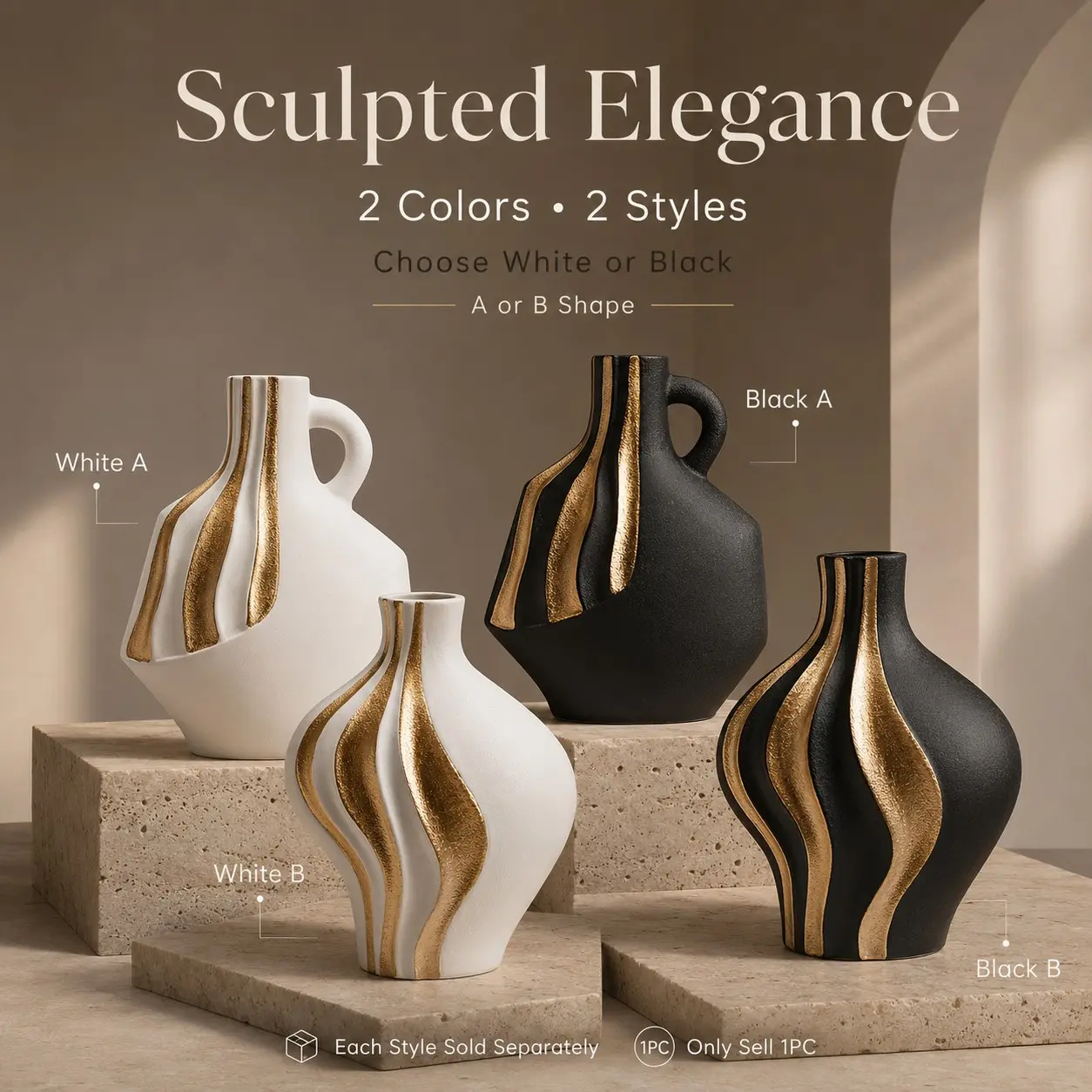 Modern Minimalist Ceramic Flower Vase, Decorative Vase for Living Room, Dining Table, Office Desk, Decoration and Home Decor