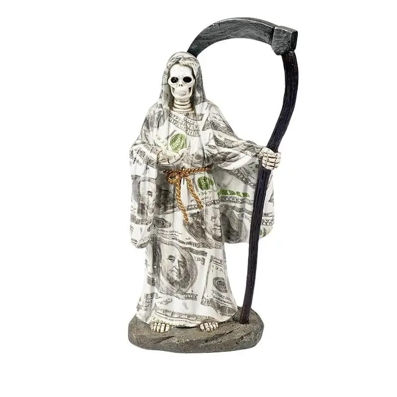 9.25 Inch Grim Reaper Statue, Saint Death Madonna, Skull Holding Scythe, Home Decor, Halloween Decoration, Standing Ornament, Figurine, Spooky