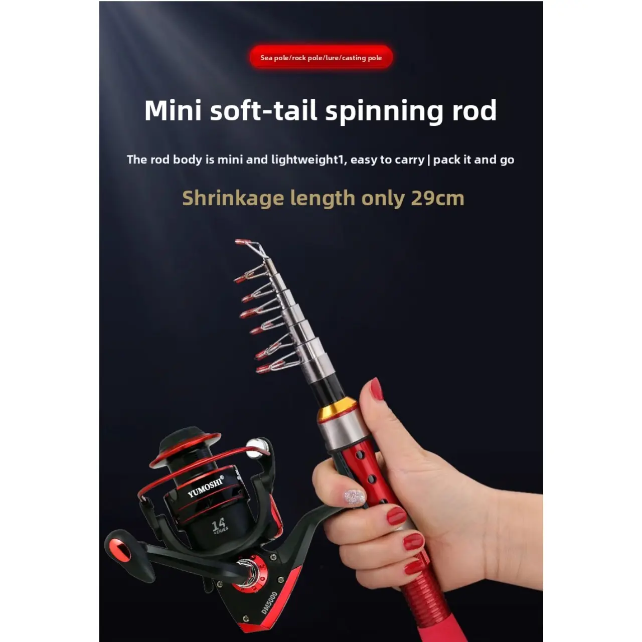 New Mini Fishing Rod Set, Compact Portable Fishing Pole, 2.1m Ultra-Short Fishing Kit, 10-Piece Complete Set for Outdoor Enthusiasts