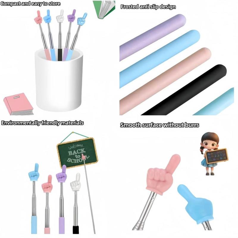Retractable Teachers Classroom Hand Pointer, Extendable Pointer Finger Stick,Mini  Finger Reading Pointer Stick, Student Teacher Teaching Reading Finger Shape (Black)