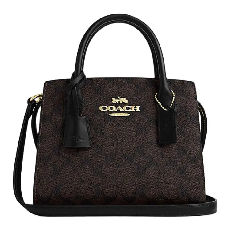 Coach Andrea Carryall 22 Handbag for Women – Logo-Zip Closure, Coated Canvas and Suede Blend, Small Crossbody Shoulder Bag, Black