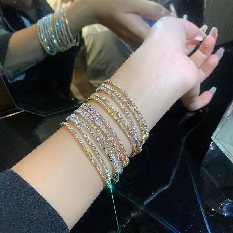 Stunning Cubic Zirconia Multi Layer Bracelet Non Tarnish Full Pave Dainty Thin Chain Stackable Tennis Bracelet Hypoallergenic Adjustable Elegant for Women