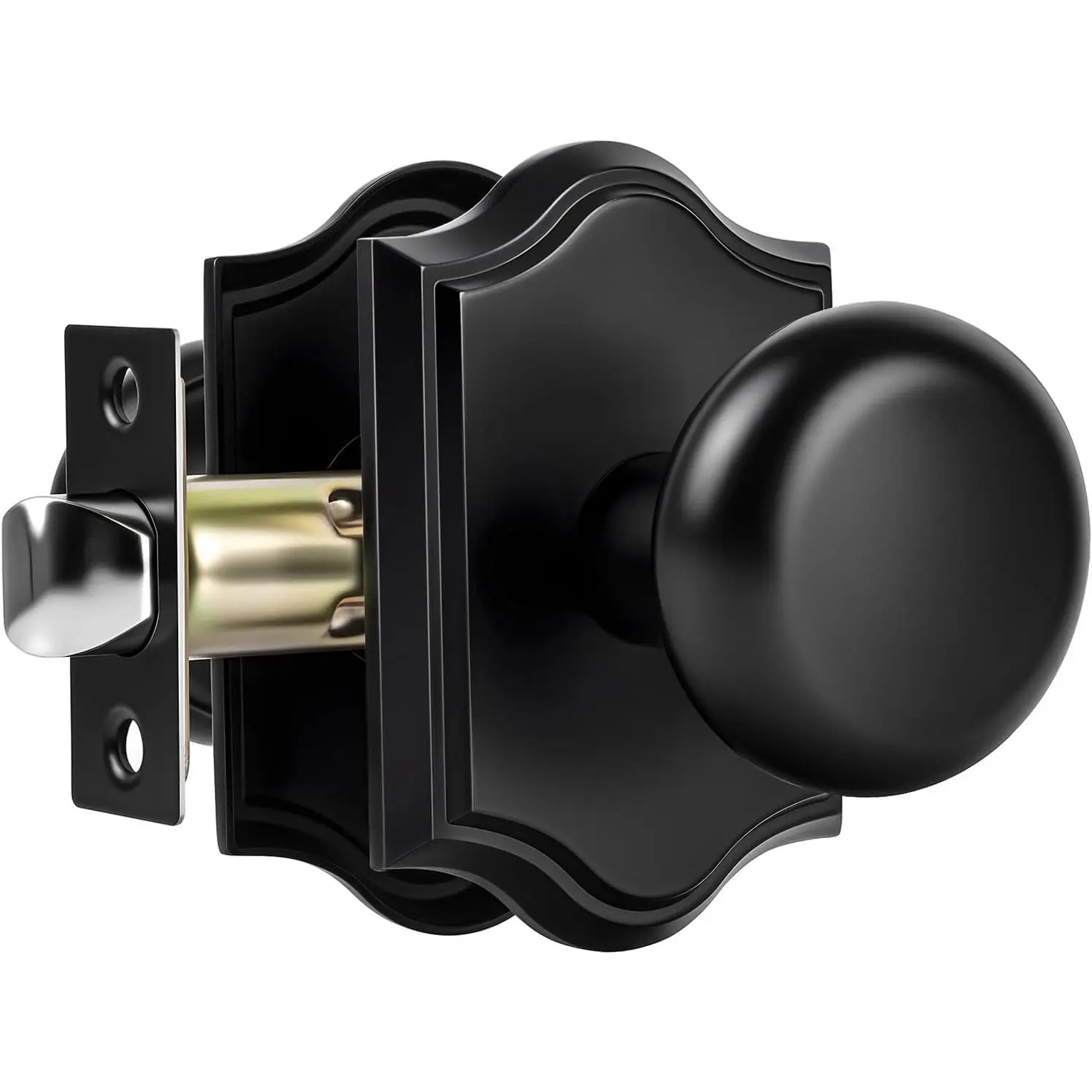 Matte Black Door Knobs Interior, Black Passage Round Door Knobs Door Handles for Hall Closet, Zinc Alloy, 1 Pack