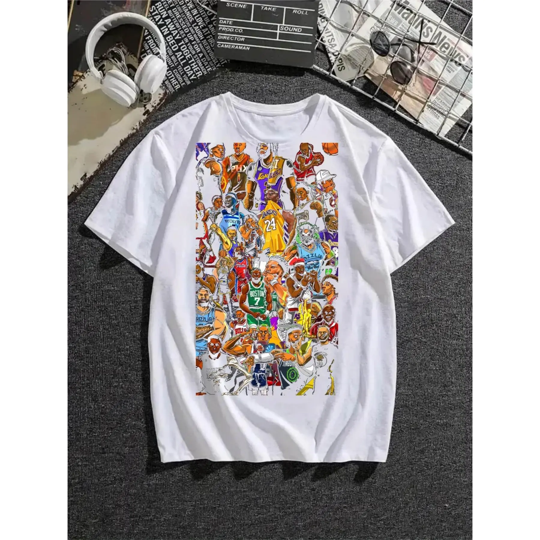 Women's Cotton Fabric Short-Sleeve T-Shirt, Iconic Basketball Legends Top for Diehard Fans, Loose-Fit Universal Timeless Round-Neck Casual Unisex Tee for Sports Festivals, Shortsleeve