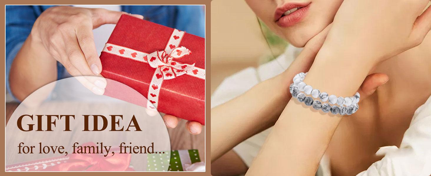 Bivei Natural Gemstone Semi Precious Healing Crystals Handmade Stretchy Round Beads Bracelet,Stocking Stuffers for Women Enhance Positive Energy