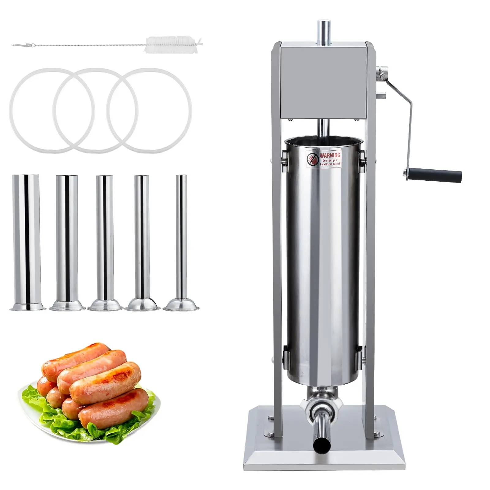 Manual 15LBS/7L Stainless Steel Sausage Stuffer with Dual Speed and 5 Stuffing Tubes, Heavy Duty Meat Maker Machine for Commercial and Home Use