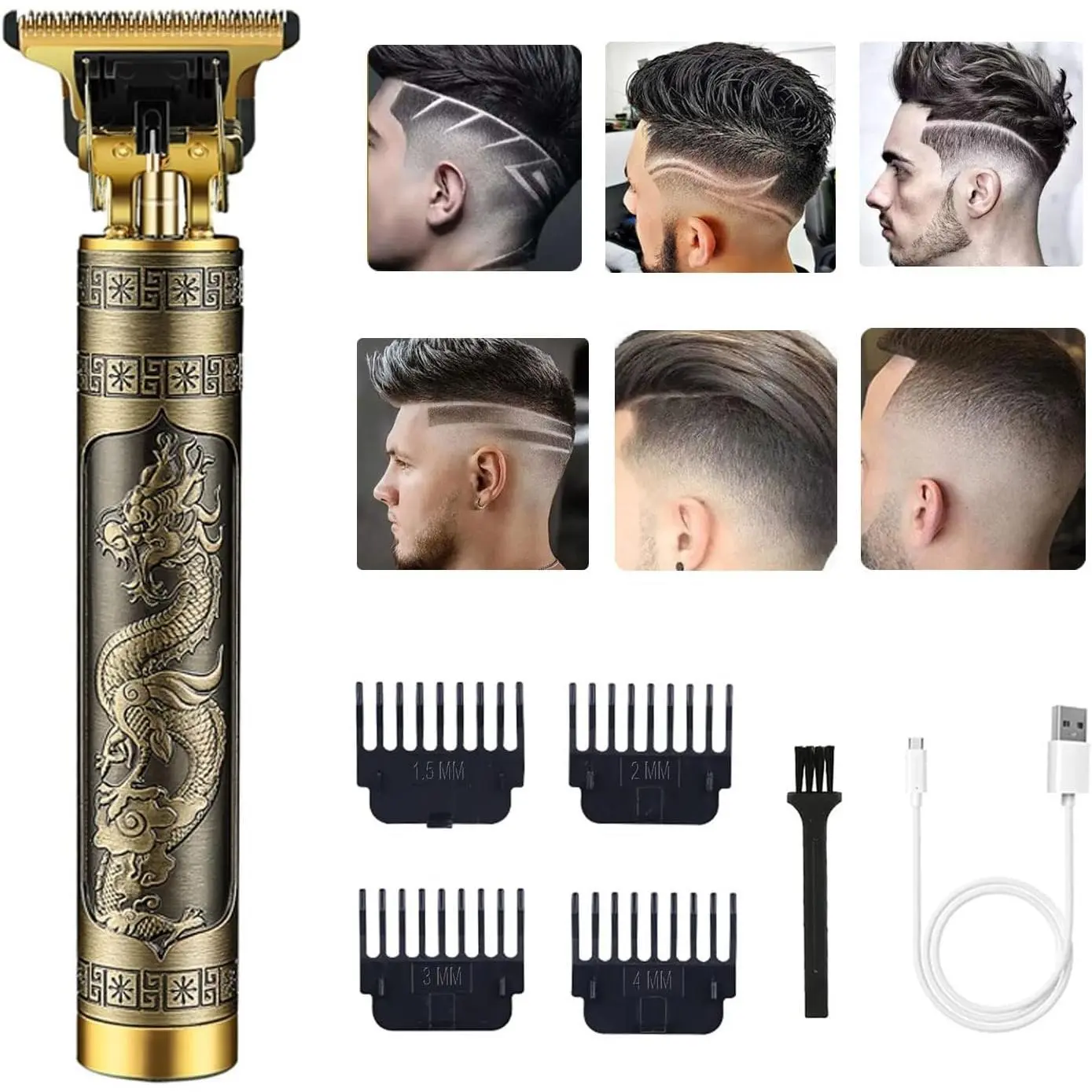 Vintage T9 Professional Electric Hair Clipper for Men, Cordless Barber Hair Trimmer & Edger, Zero-Gapped Detail Beard Shaver for Hair Cutting & Grooming, Gold